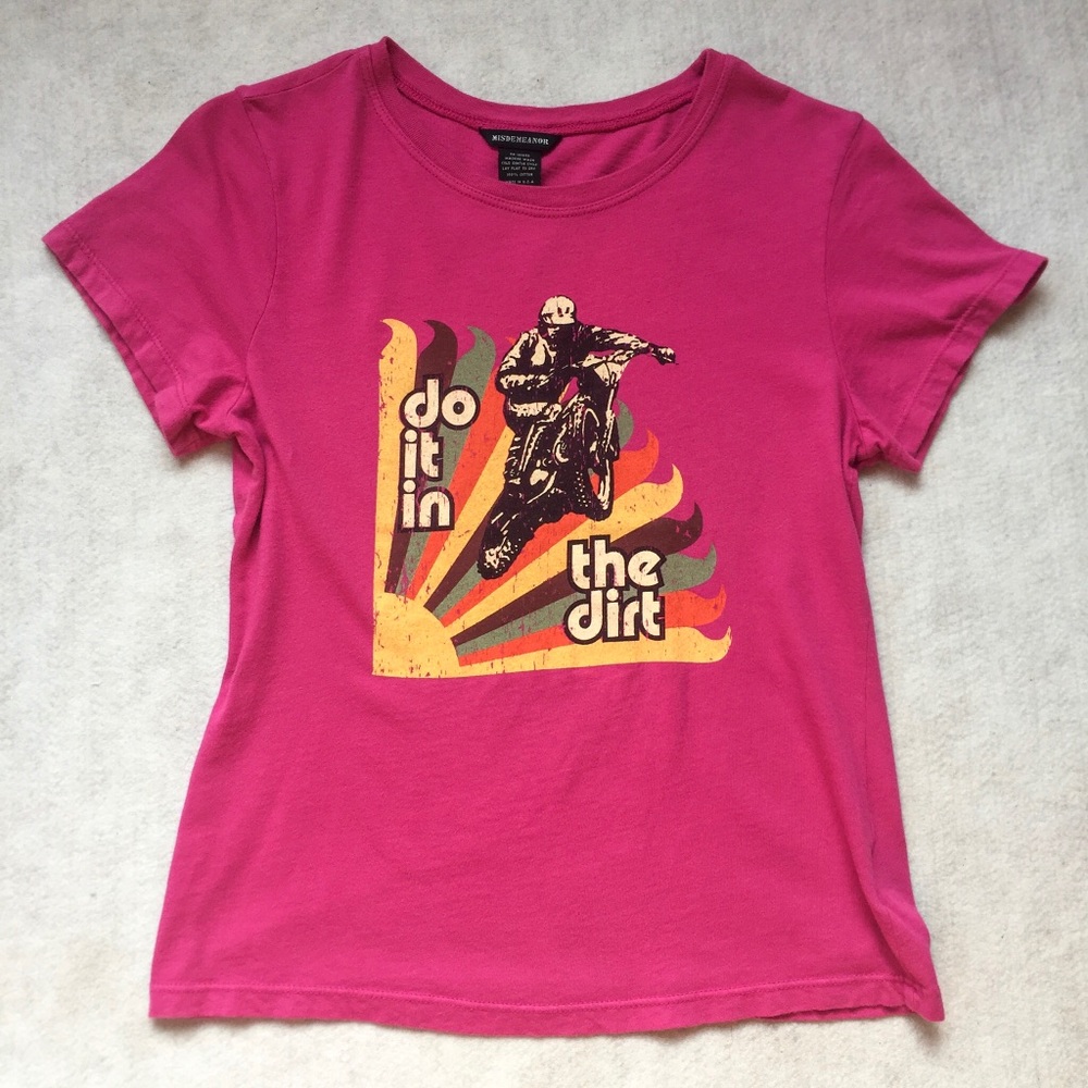 Pink Graphic Tee Y2K Dirt Bike Print Misdemeanor